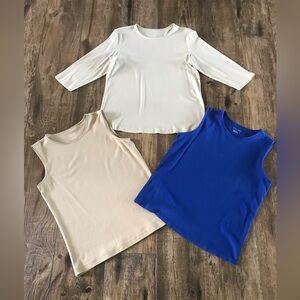 3 Christopher Banks tops Cream, Beige, and Blue.